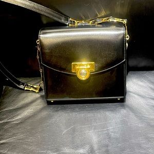 Versace black smooth box leather handbag
